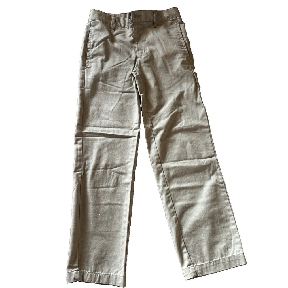 Cat & Jack Boys Pants Size 10 Khaki Cotton Uniform Adjustable Waist Slacks
